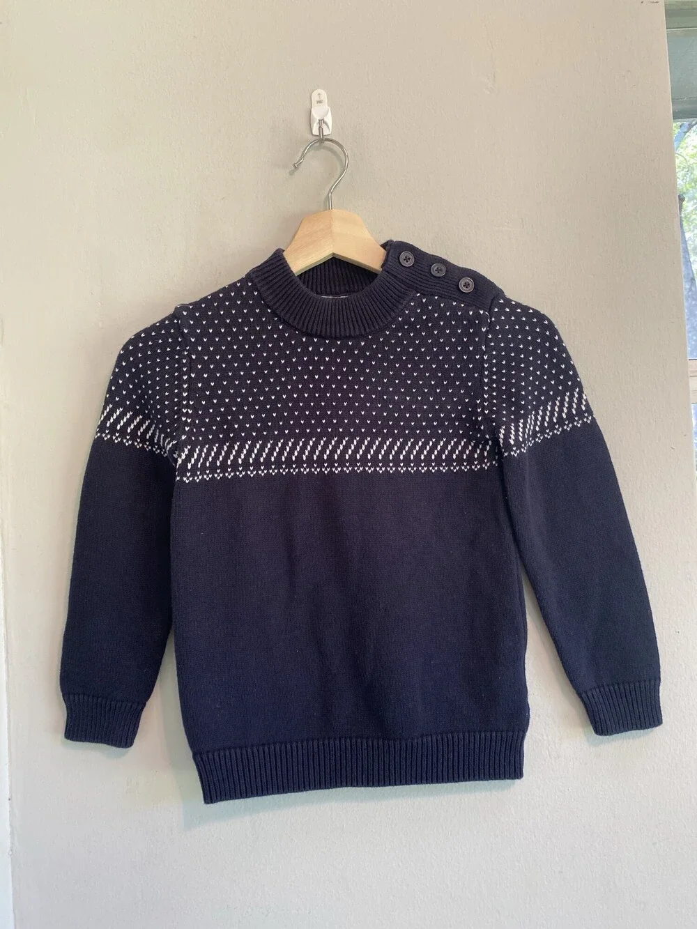 Okaidi Kids Navy White Fair Isle Cotton Sweater Size 8Y